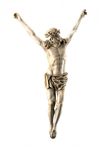 Grand Christ crucifié en ivoire école Italien XVIIIe